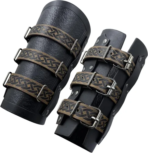 Vista 2 de Pulsera de cuero con guantelete medieval, muñequeras vikingas, guardias de tiro con arco, brazaletes de brazo ancho para mujeres y hombres, 2