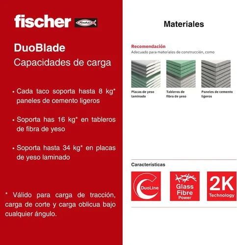 Vista 5 de fischer DuoBlade - Anclaje autoperforante para paneles de yeso de 1-1/2" (40 mm) con punta de metal y tornillo de aglomerado, 25 anclajes y 25