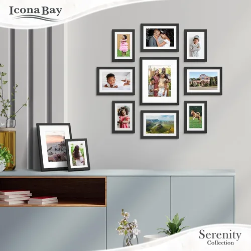 Vista 5 de Icona Bay Serenity Collection - Marco de fotos de 4 x 6 pulgadas con paspartú extraíble para fotos de 3 x 5 pulgadas (negro), elegante marco