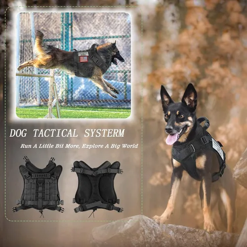Vista 2 de Arnés táctico para perro con bolsas de entrenamiento militar K9 al aire libre, chaleco táctico desmontable para medicina y bolsas de agua, 3 parches