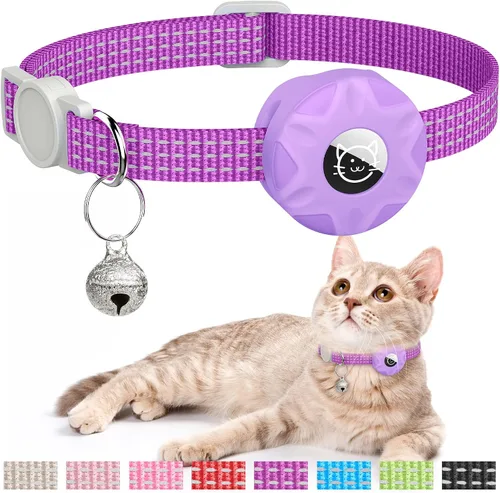 Vista 18 de Apple AirTag - Collar para gatos, rastreador GPS con función separable y campana, ligero para gatos y gatitos (negro)
