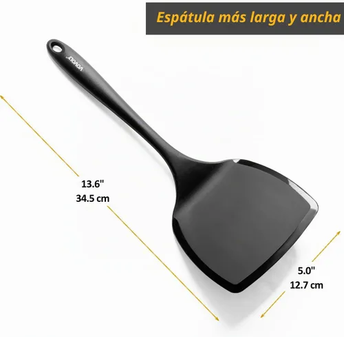 Vista 2 de Espátula volteadora de silicona para panqueques con mango alargado y diseño sin costuras, espátulas de cocina resistentes al calor para utensilios