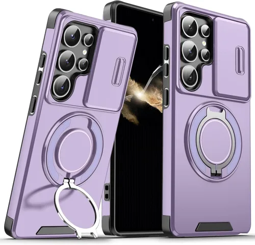 Vista 12 de Funda para Samsung S25 Ultra, con lente de cámara deslizante, soporte de anillo de dedo, resistente a prueba de golpes, funda protectora de grado