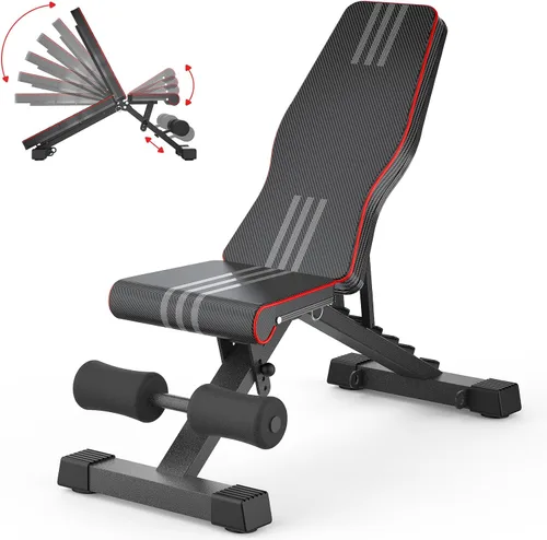 Vista 11 de Banco de pesas ajustable/plegable, banco de entrenamiento de gimnasio en casa de 660 libras, banco de ejercicios de levantamiento de asiento