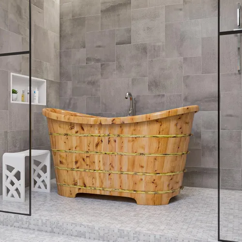 Vista 2 de ALFI brand AB1105 - Bañera de madera de cedro de 63 pulgadas