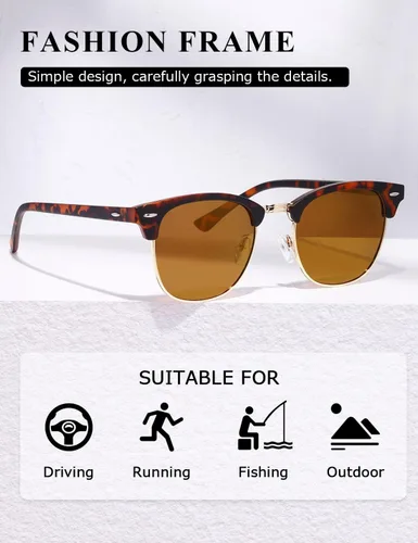 Vista 52 de AEVOGUE Gafas de sol polarizadas para mujeres y hombres semi marco retro gafas de sol AE0369