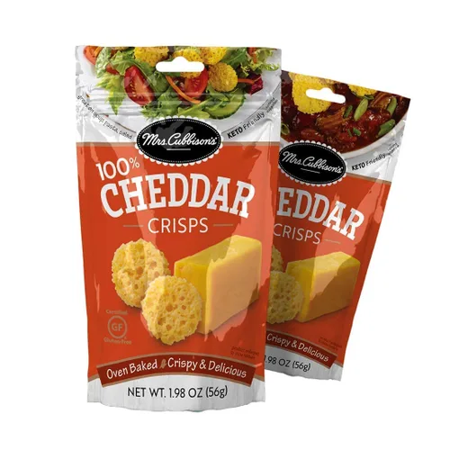 Vista 3 de Mrs. Cubbison's Cheese Crisps - Queso real, apto para dieta cetogénica, ideal para aperitivos y ensaladas, sabor cheddar, 1.98 onzas (paquete de 9)