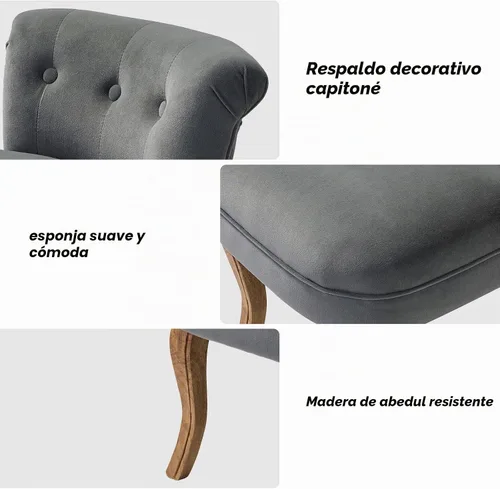 Vista 4 de HULALA HOME - Taburete de terciopelo con respaldo bajo, color gris