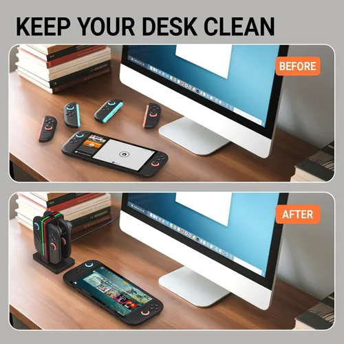 Vista 3 de Base de carga compatible con controladores Nintendo Switch 2 Joy Con, estación de carga Switch 2 con indicación LED y cable de carga, color negro