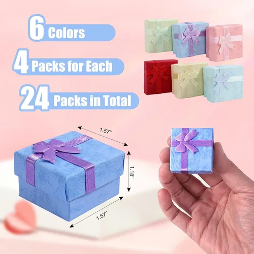 Vista 2 de Juego de 24 cajas de regalo, cajas de joyería de colores surtidos, pequeña caja de regalo dura para aretes de anillo, cajas de regalo de joyería