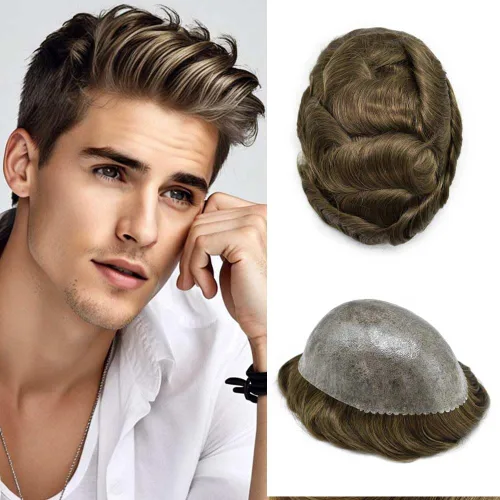 Vista 42 de Mens Toupee Hair System para hombres Piezas de pelo Sistema de reemplazo Poly Skin Toupee para hombres Protesis Capilar Para Hombre 6X8#1 Jet Black
