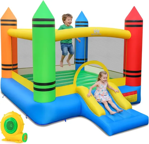 Vista 12 de BOUNTECH Casa Inflable de Rebote, Casa de Rebote para Niños Interior Exterior Fiesta con Área de Salto, Incluye Soplador, Bolsa de Transporte