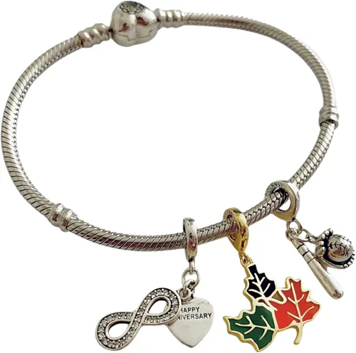 Vista 3 de BOLENVI Abalorio de plata de ley 925 con dije de béisbol para pulseras o collares similares, Plata esterlina, Sin gemas.