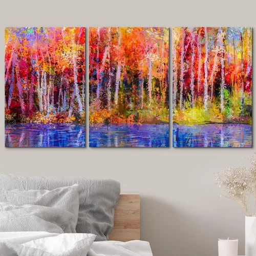 Vista 155 de wall26 Lienzo enmarcado para pared, juego de arte de acuarela pastel, paisaje rural, ilustraciones con formas abstractas, arte moderno, decorativo