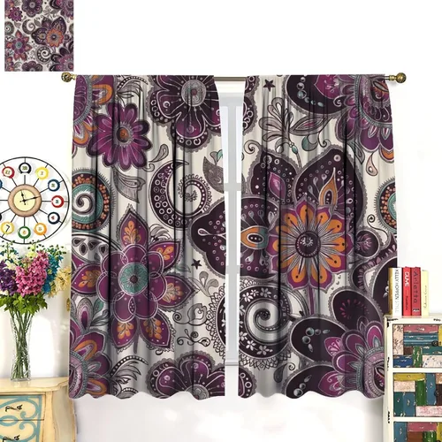 Vista 67 de Cortinas opacas con estampado de flores de cachemira, estampado de cachemira sobre fondo blanco, para decoración del hogar, cocina, restaurante