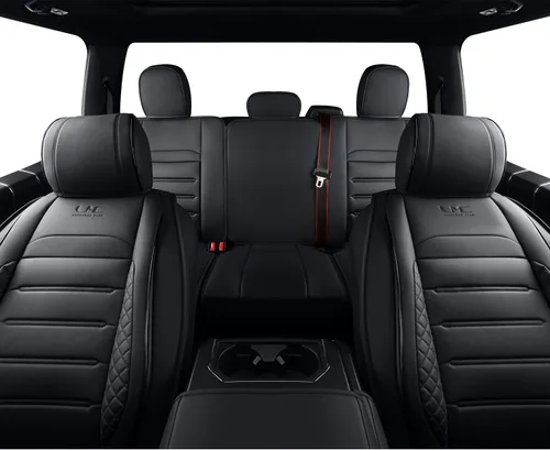 Vista 5 de LUCKYMAN CLUB Fundas de asiento de piel sintética para F150, compatibles con F150 SuperCrew 2015-2024, y F250 F350 F450 Super Duty Crew Cab Negro