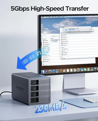 Vista 4 de ORICO Carcasa para disco duro de 4 bahías, compatible con 8 modos RAID para HDD de 3.5 pulgadas máx. hasta 88 TB para almacenamiento externo