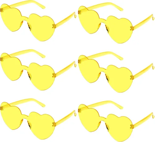 Vista 6 de Fengek 6 lentes de sol en forma de corazón, sin marco, transparentes, regalos de fiesta para niñas y mujeres