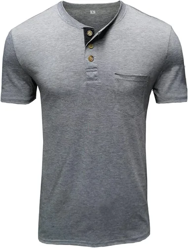 Vista 3 de Fastkoala Camiseta de manga corta Henley para hombre, estilo casual, con botones, básica, con bolsillo