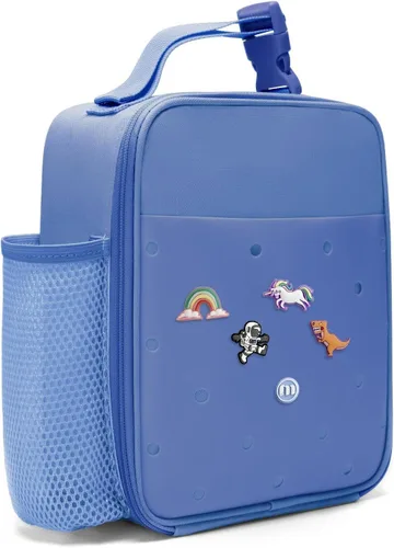 Vista 13 de MEXS Bolsa de almuerzo para niños, lonchera aislada para niñas y niños, lonchera duradera (ajustable) con soporte para botella de agua/forro