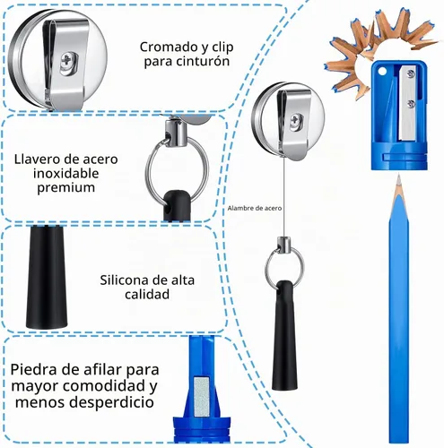 Vista 3 de Honoson - 24 lápices de carpintero con sacapuntas, cubierta azul, repuesto negro