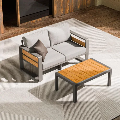Vista 18 de ZANDOR Muebles de Exterior de Aluminio - 1 Pieza Sofá de Dos Plazas, Sofá de Exterior Moderno de Metal Resistente a Todas las Condiciones con Cojín