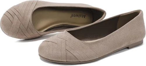 Vista 2 de Ataiwee Zapatos planos anchos para mujer, casuales, cómodos, redondos, de talla grande.
