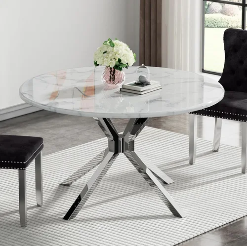Vista 24 de Mesa de comedor de mármol negro para 4, 6, 70 pulgadas, moderna mesa de comedor de cocina dorada con base de acero inoxidable con diseño