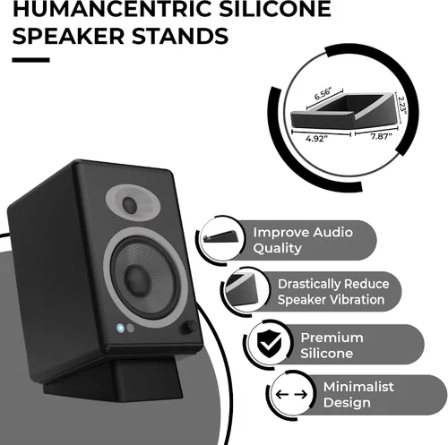 Vista 10 de HumanCentric Soporte de altavoz de escritorio para altavoces medianos, elevador en ángulo de silicona antivibración para computadora, estantería