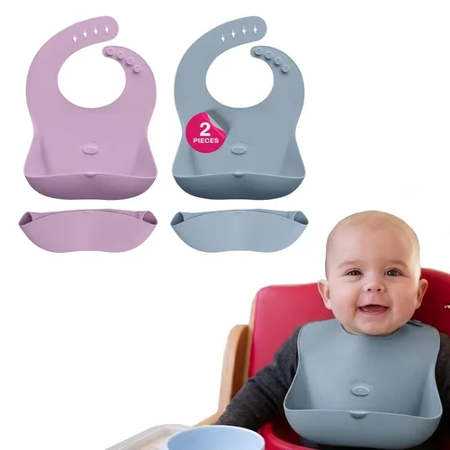Vista 12 de Abiie Ruby Wrapp - Baberos de silicona para bebés, babero impermeable hecho con material resistente a las manchas, bolsillo frontal para atrapar