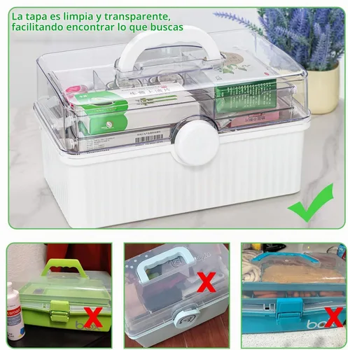 Vista 5 de Caja de plástico de 3 capas para manualidades y caja de herramientas para manualidades, caja de almacenamiento de plástico multiusos con asa