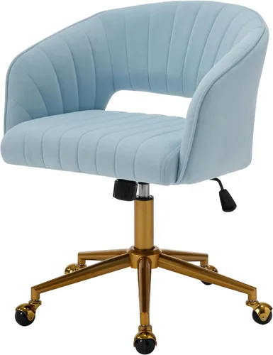 Vista 12 de Sillas de escritorio para oficina en casa Westice, silla de escritorio de terciopelo moderna, silla giratoria de tocador con base dorada ajustable