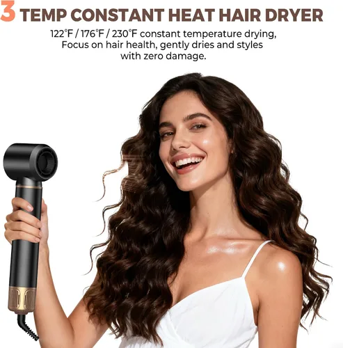 Vista 5 de UKLISS Cepillo secador de pelo 6 en 1 y moldeador de aire, cepillo profesional con pantalla LCD, multiestilizador para volumen y brillo, calor