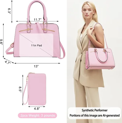 Vista 2 de Carteras para mujeres, bolso cartera monedero tote bandolera hobo con asa superior tipo satchel, juego de carteras de 2 piezas con 3 compartimentos