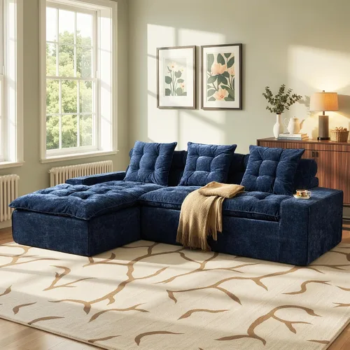 Vista 39 de Sofá modular Cloud de 96 pulgadas con tumbona, asiento profundo en forma de L, moderno sofá cama sin hueso, no requiere montaje, sofás sin hueso