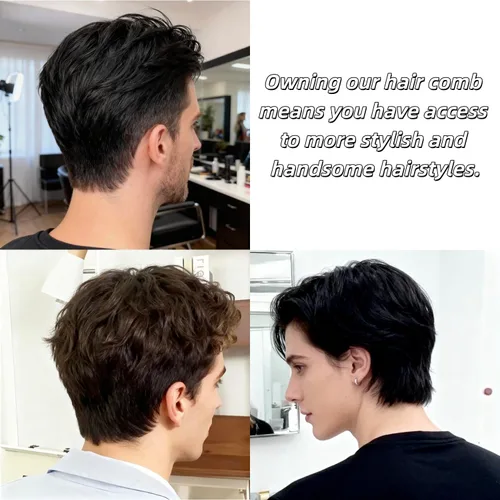 Vista 5 de 1 juego de peine de textura, peine de pelo de dientes anchos voluminosos para hombres, dientes anchos y finos 2 en 1 para textura