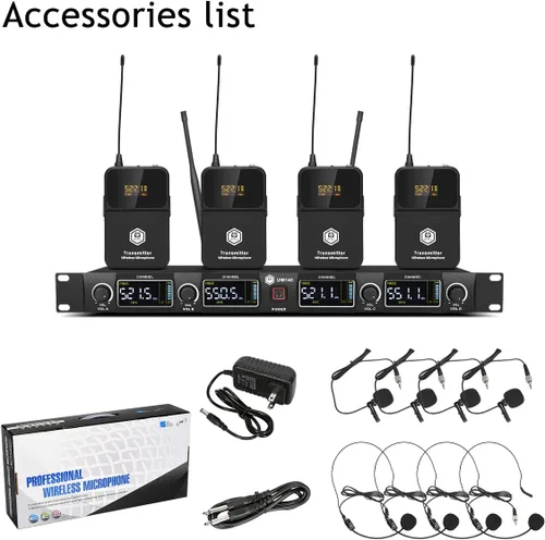 Vista 14 de W IN-MIX Sistema de micrófono inalámbrico UHF de 4 canales con auriculares