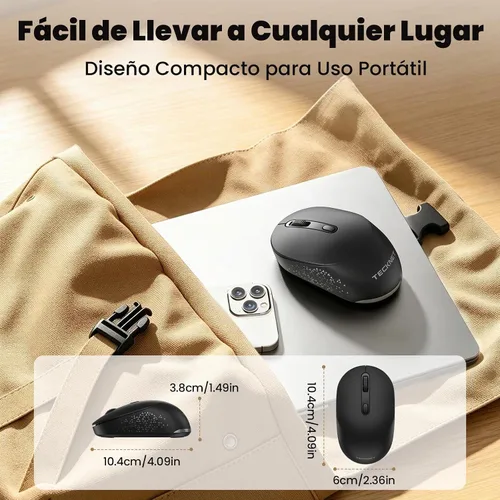 Vista 3 de TECKNET Ratón inalámbrico Bluetooth, receptor USB-A Bluetooth 5.0 y 2.4G, compacto y portátil, clic silencioso, diseño ergonómico simétrico, batería