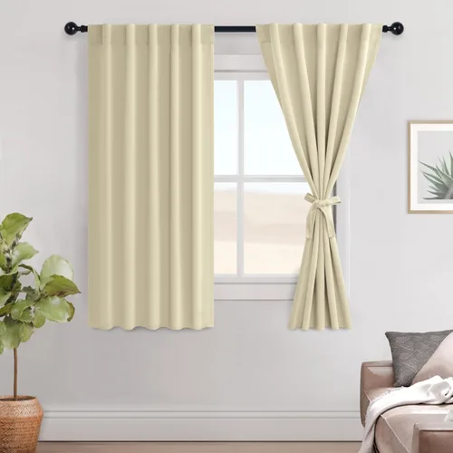 Vista 12 de Hiasan Cortinas opacas negras para dormitorio, cortinas opacas cortas de 45 pulgadas de largo, con aislamiento térmico, bolsillo para barra