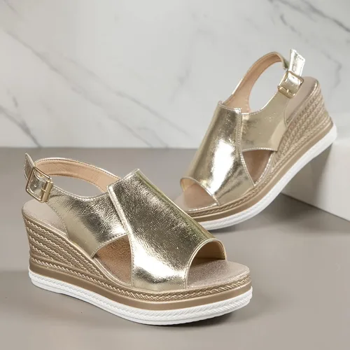 Vista 4 de Dheva-C Sandalias de cuña de plataforma para mujer, de verano, elegantes y cómodas, a la moda, con correa al tobillo, sandalias de plataforma