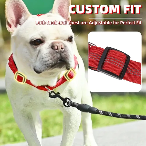 Vista 3 de PUPTECK Arnés sin tirones para perro de tamaño mediano, ajustable con chaleco reflectante para mascotas con asa de bungee, a prueba de escapes y sin