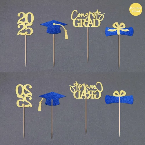 Vista 4 de Gexolenu Decoración de graduación de clase 2025 para cupcakes, tapa de graduación de doble cara para suministros de fiesta de graduación