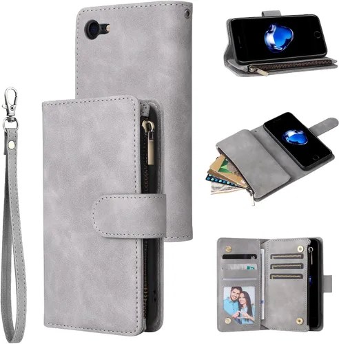 Vista 10 de UEEBAI - Cartera clásica de cuero sintético con cierre magnético, funda de iPhone con cierre