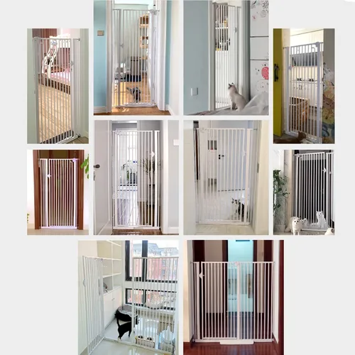 Vista 7 de QQXX Puerta de seguridad extra alta para mascotas para perros y gatos, puerta de 47.2 pulgadas con cierre automático para mascotas, puertas