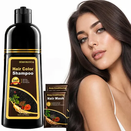 Vista 15 de Champú de tinte para el cabello 3 en 1 para mujeres y hombres, rica coloración de raíz a punta con extractos naturales, 3-4 semanas de duración