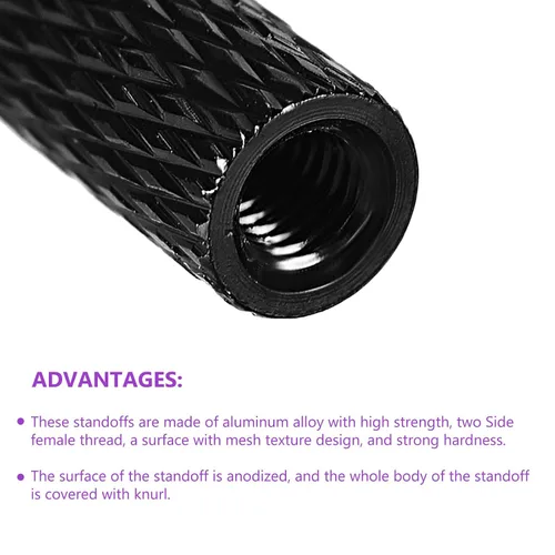 Vista 4 de DMiotech 2 Pack M3x40mm Aluminio Moleteado Espaciador Separador Columna Redonda para RC FPV Drone DIY Piezas Negro