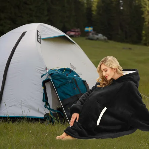 Vista 4 de Kipswiza Manta Ponible con Capucha para Mujeres y Hombres, Sudadera de Mantas con Capucha de Sherpa Suave y Acogedora Extragrande como Regalos