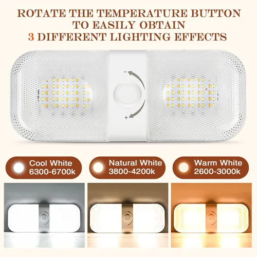 Vista 3 de Retisee 10 luces interiores de caravana de 1700 lúmenes, 3 colores de 12 V, luces LED de cúpula de techo con encendido/apagado para cámper