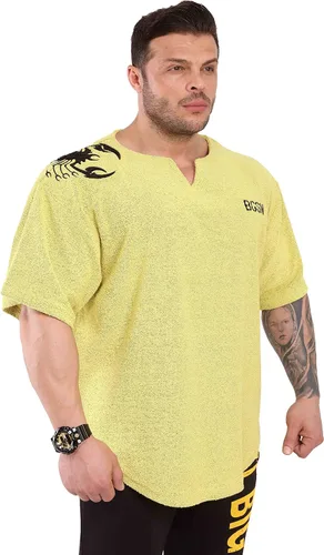 Vista 6 de Camiseta de gimnasio para hombre, ropa activa, levantamiento de culturismo, parte superior de trapo de gran tamaño, textura de toalla, camiseta