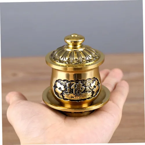 Vista 8 de Taza de agua bendita tibetana para decoración del hogar, cuenco decorativo de atención plena, cuencos de altar, tazas de cerámica budista, taza